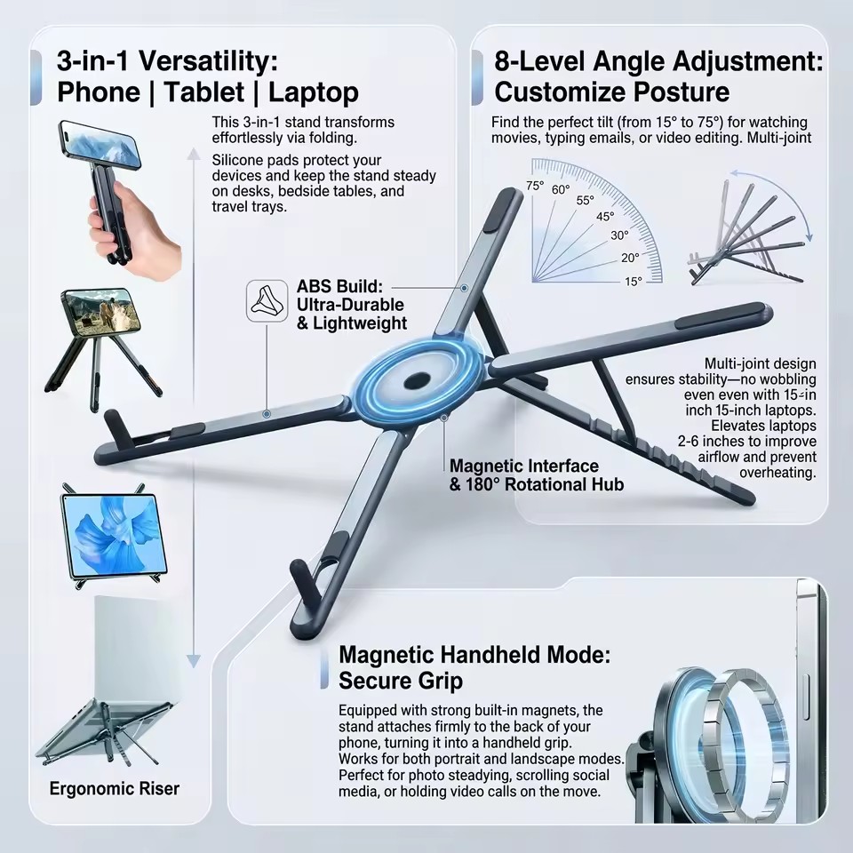 Outdoor Camping Table - Portable Magnetic Phone Holder & Selfie