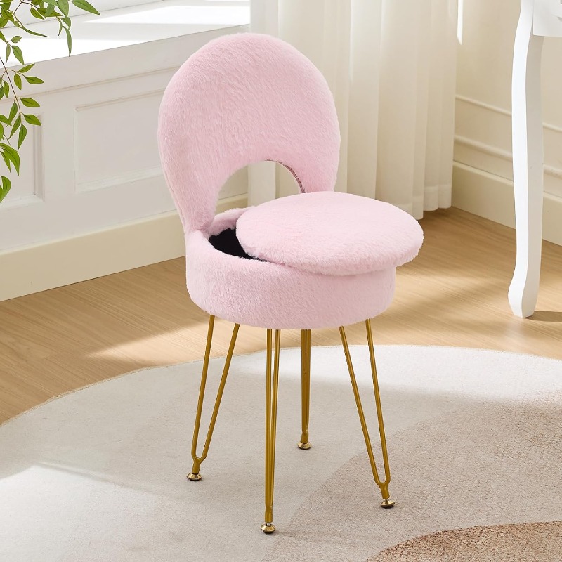 Folding Chair - Faux Fur White Small Vanity Chair