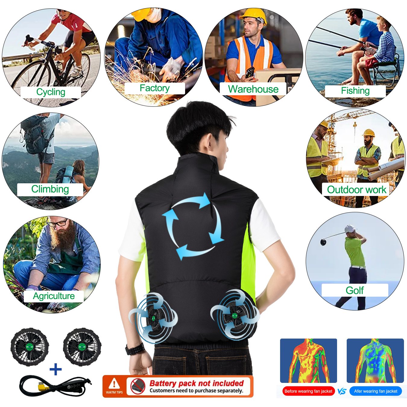 12V 5V USB Cooling 4 Fans Vest - Outdoor Camping Air Conditioner review and price